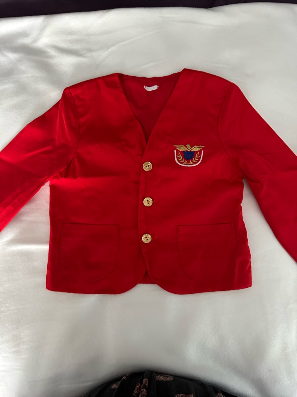Vintage Red Kids Blazer Jacket with Embroidered Crest